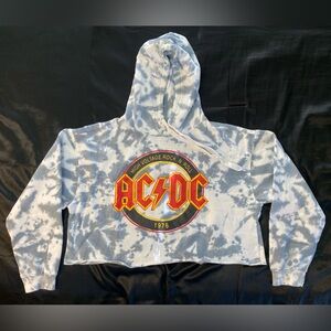 AC/DC Large Cropped Tie Dye Hoodie Gray/White/Red/Yellow Black Loose Fit Used